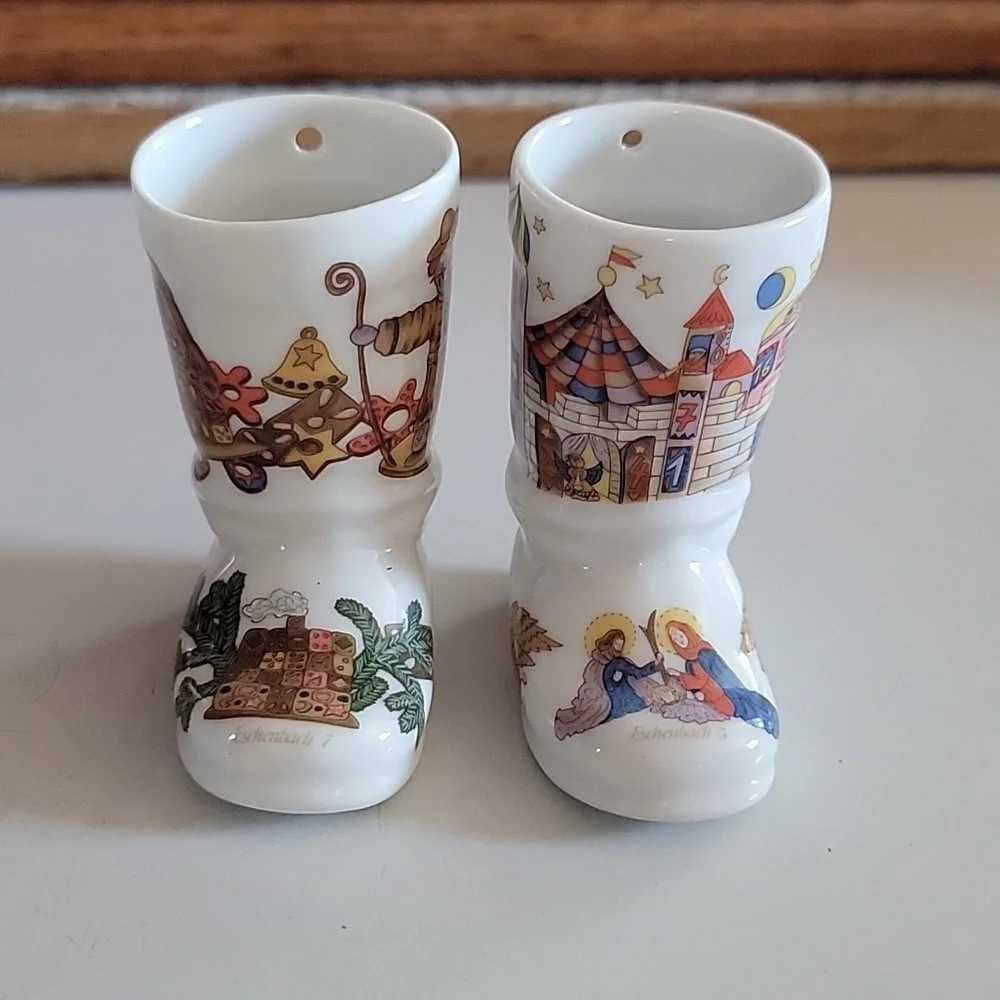 Vintage 90s Eschenbach German Porcelain Boot Ornaments 2 Piece